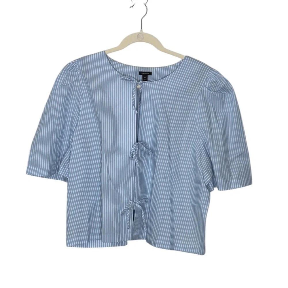 Ann Taylor Light Blue Triple Tie Striped 100% Cotton Blouse XXL - Picture 4 of 8